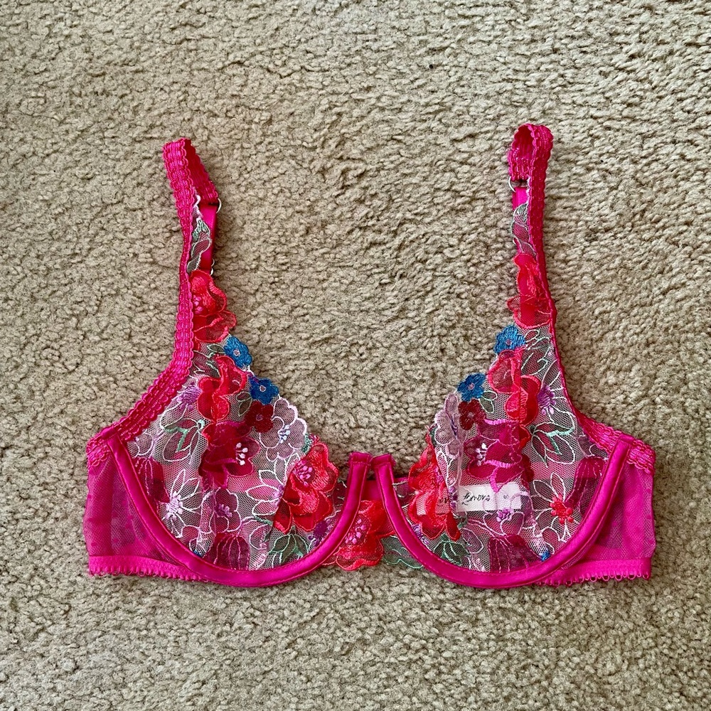 For Love And Lemons Pink Floral Lace Bra
